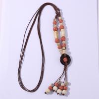 Porcelain Sweater Chain Necklace, with Cotton Fabric, handmade, fashion jewelry & Bohemian style & for woman Approx 68-118 cm 
