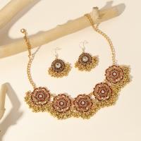 Rhinestone Zinc Alloy Jewelry Set, earring & necklace, 2 pieces & fashion jewelry & for woman & with rhinestone, golden Approx 44 cm 