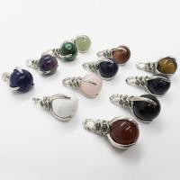Gemstone Brass Pendants, with Gemstone, silver color plated, Natural & fashion jewelry & DIY 