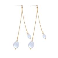 Freshwater Pearl Brass Earring, with Brass, gold color plated, fashion jewelry & for woman, white, 5-6mm,9-10mm 