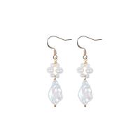 Freshwater Pearl Drop Earring, gold color plated, fashion jewelry & for woman, white, 10-11x16-17mm 