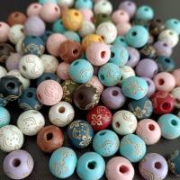 Perle acrylique, bois, Rond, gravé, DIY, couleurs mélangées, 10mm, Environ Vendu par sac