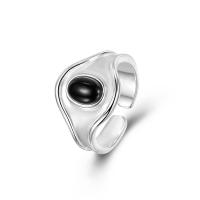 Sterling Silver Finger Ring, 925 Sterling Silver, with Black Agate, fashion jewelry & for woman, 16.9mm, US Ring 
