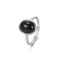 Sterling Silver Finger Ring, 925 Sterling Silver, with Black Agate, fashion jewelry & for woman, 16.9mm, US Ring 