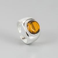 Sterling Silver Finger Ring, 925 Sterling Silver, with Tiger Eye, fashion jewelry & for woman, 16.9mm, US Ring 