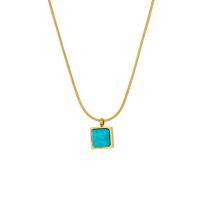 Titanium Steel Jewelry Necklace, with turquoise, with 1.97inch extender chain, plated, fashion jewelry & for woman, golden Approx 14.96 Inch 