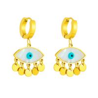 Evil Eye Earrings, Titanium Steel, with Shell, plated, fashion jewelry & for woman, golden 