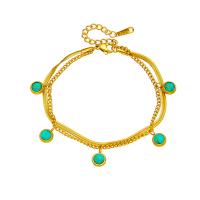 Titanium Steel Bracelet & Bangle, with turquoise, with 1.57inch extender chain, 18K gold plated, Double Layer & fashion jewelry & for woman, golden Approx 6.3 Inch 