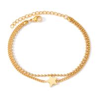 Stainless Steel Chain Bracelets, 304 Stainless Steel, Star, plated, Double Layer & fashion jewelry & for woman, golden Approx 5.9 Inch 
