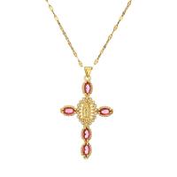 Cubic Zircon Micro Pave Brass Necklace, with 5cm extender chain, Cross, plated, fashion jewelry & micro pave cubic zirconia cm [