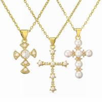 Cubic Zircon Micro Pave Brass Necklace, with Plastic Pearl, with 5cm extender chain, plated, fashion jewelry & micro pave cubic zirconia cm 