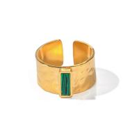 Stainless Steel Finger Ring, 304 Stainless Steel, with Malachite, plated, fashion jewelry, golden, Inner Approx 17.7mm 