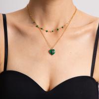 Stainless Steel Jewelry Necklace, 304 Stainless Steel, with Malachite, plated, fashion jewelry, golden 