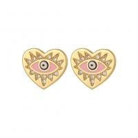 Evil Eye Earrings, Brass, Heart, real gold plated, micro pave cubic zirconia & for woman & enamel 