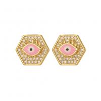 Evil Eye Earrings, Brass, Hexagon, real gold plated, micro pave cubic zirconia & for woman & enamel 