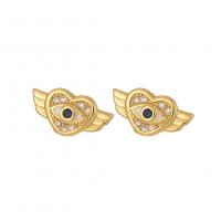 Evil Eye Earrings, Brass, Heart, real gold plated, micro pave cubic zirconia & for woman & enamel 