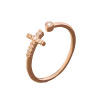 Латунное кольцо с стразами, Латунь, плакированный цветом розового золота, ювелирные изделия моды & Женский & со стразами, 17mm, продается PC