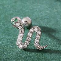Cubic Zirconia Micro Pave Brass Earring, Snake, silver color plated, fashion jewelry & micro pave cubic zirconia & for woman 