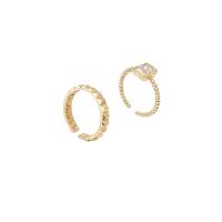 Circón cúbico anillo de dedo de latón, metal, chapado en oro real, 2 piezas & Joyería & para mujer & con circonia cúbica, dorado, 17mm, Vendido por Set