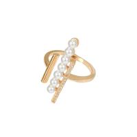 Brass Finger Ring, with Plastic Pearl, real gold plated, fashion jewelry & for woman, golden, 17mm 