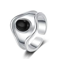 Sterling Silver Finger Ring, 925 Sterling Silver, with Black Agate, plated, fashion jewelry & for woman, two different colored, 16mm,16mm 