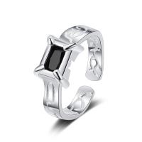 Cubic Zirconia Sterling Silver Finger Ring, 925 Sterling Silver, plated, fashion jewelry & for woman & with cubic zirconia, two different colored, 16mm,7mm 