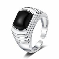 Sterling Silver Finger Ring, 925 Sterling Silver, with Black Agate, plated, fashion jewelry & for woman 16mm,10mm 