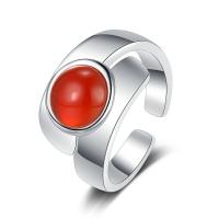 Sterling Silver Finger Ring, 925 Sterling Silver, with Red Agate, plated, fashion jewelry & for woman 16mm,12mm 