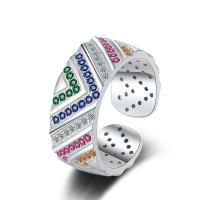 Cubic Zirconia Micro Pave Sterling Silver Finger Ring, 925 Sterling Silver, plated, fashion jewelry & micro pave cubic zirconia & for woman, multi-colored, 16mm,8mm 