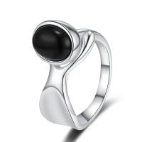 Sterling Silver Finger Ring, 925 Sterling Silver, with Black Agate, plated, fashion jewelry & for woman, two different colored, 16mm,12mm 