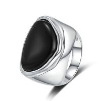 Sterling Silver Finger Ring, 925 Sterling Silver, with turquoise & Black Agate, plated, fashion jewelry & for woman 