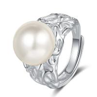 Sterling Silver Finger Ring, 925 Sterling Silver, with Shell Pearl, plated, fashion jewelry & for woman, two different colored, 16mm,12mm 