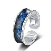 Sterling Silver Finger Ring, 925 Sterling Silver, with Epoxy Sticker, plated, fashion jewelry & for woman, two different colored, 18mm,7mm 