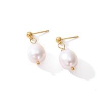 Freshwater Pearl Drop Earring, 316L Stainless Steel, with Freshwater Pearl, Vacuum Ion Plating, fashion jewelry & for woman, white, nickel, lead & cadmium free 