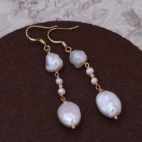 Freshwater Pearl Drop Earring, gold color plated, fashion jewelry & for woman, white, 10-11x14-15mm 