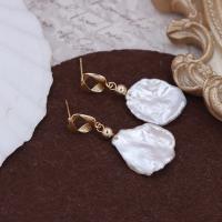 Freshwater Pearl Brass Earring, with Brass, gold color plated, fashion jewelry & for woman, white, 16-17mm 