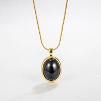 Sterling Silver Jewelry Necklace, 925 Sterling Silver, with Black Agate, with 1.97inch extender chain, plated, fashion jewelry & for woman Approx 15.74 Inch 