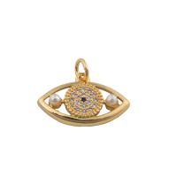 Fashion Evil Eye Pendant, Brass, with Plastic Pearl, fashion jewelry & micro pave cubic zirconia & for woman, golden Approx 1mm 