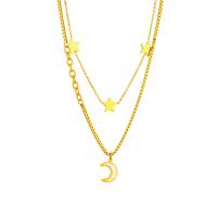Titanium Steel Jewelry Necklace, with Shell, with 1.97inch extender chain, Moon and Star, plated, Double Layer & fashion jewelry & for woman, golden Approx 17.32 Inch, Approx 14.96 Inch 