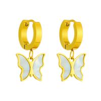 Titanium Steel Earrings, with Shell, Butterfly, plated, fashion jewelry & for woman, golden 