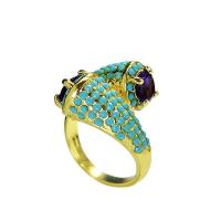 Gemstone Brass Finger Ring, with turquoise, plated & micro pave cubic zirconia & for woman 