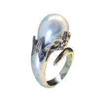 Палец кольцо-латунь, Латунь, с Пластиковая жемчужина, плакирован серебром, ювелирные изделия моды & Женский, серебряный, продается PC