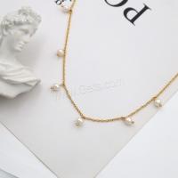 Titan Schmuck Halskette, Titanstahl, mit Kunststoff Perlen, mit Verlängerungskettchen von 5cm, plattiert, Modeschmuck & für Frau, Goldfarbe, Länge:ca. 39 cm, verkauft von PC
