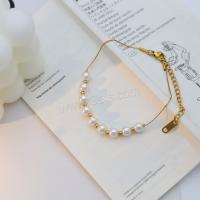 Titan Edelstahl Armband / Armreif, Titanstahl, mit Kunststoff Perlen, mit Verlängerungskettchen von 5cm, plattiert, Modeschmuck & für Frau, Goldfarbe, Länge:ca. 16.5 cm, verkauft von PC
