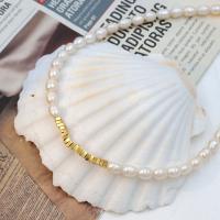 Collar de perlas de plástico, acero inoxidable 304, con Perlas plásticas, con 7cm extender cadena, chapado, Joyería & para mujer, dorado, longitud:aproximado 35 cm, Vendido por cm