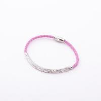 Stainless Steel Chain Bracelets, Titanium Steel, with PU Leather, plated, micro pave rhinestone & for woman 