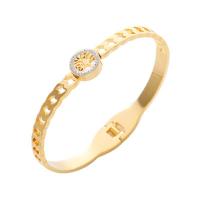 Stainless Steel Bangle, 304 Stainless Steel, Vacuum Ion Plating, micro pave rhinestone & for woman, gold 