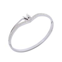 Stainless Steel Bangle, 304 Stainless Steel, Vacuum Ion Plating, micro pave rhinestone & for woman 