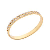 Stainless Steel Bangle, 304 Stainless Steel, Vacuum Ion Plating, micro pave rhinestone & for woman, golden, Inner Approx 60mm 