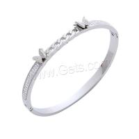 Stainless Steel Bangle, 304 Stainless Steel, Butterfly, Vacuum Ion Plating, micro pave rhinestone & for woman 